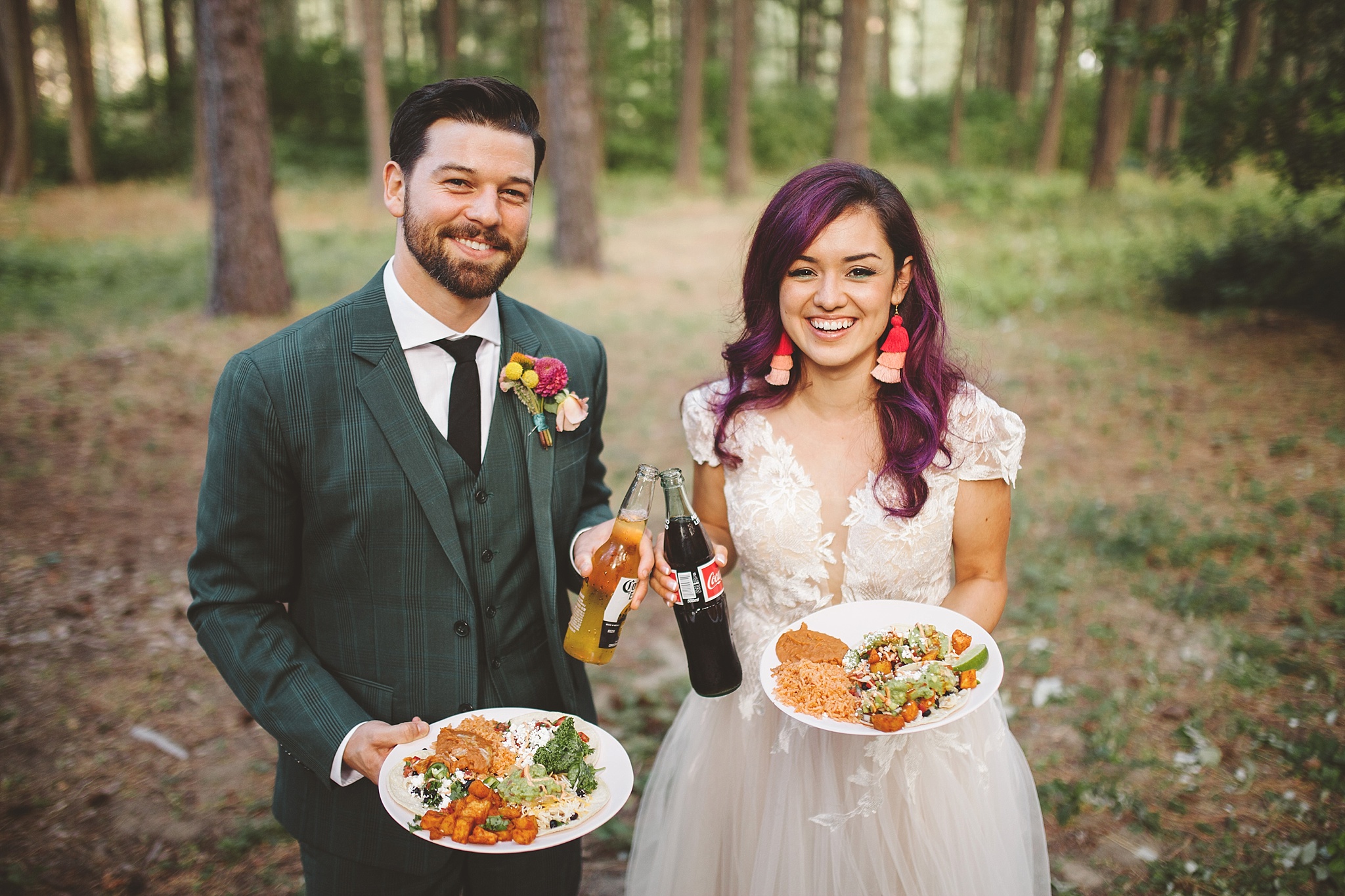 wedding couple and their reception food