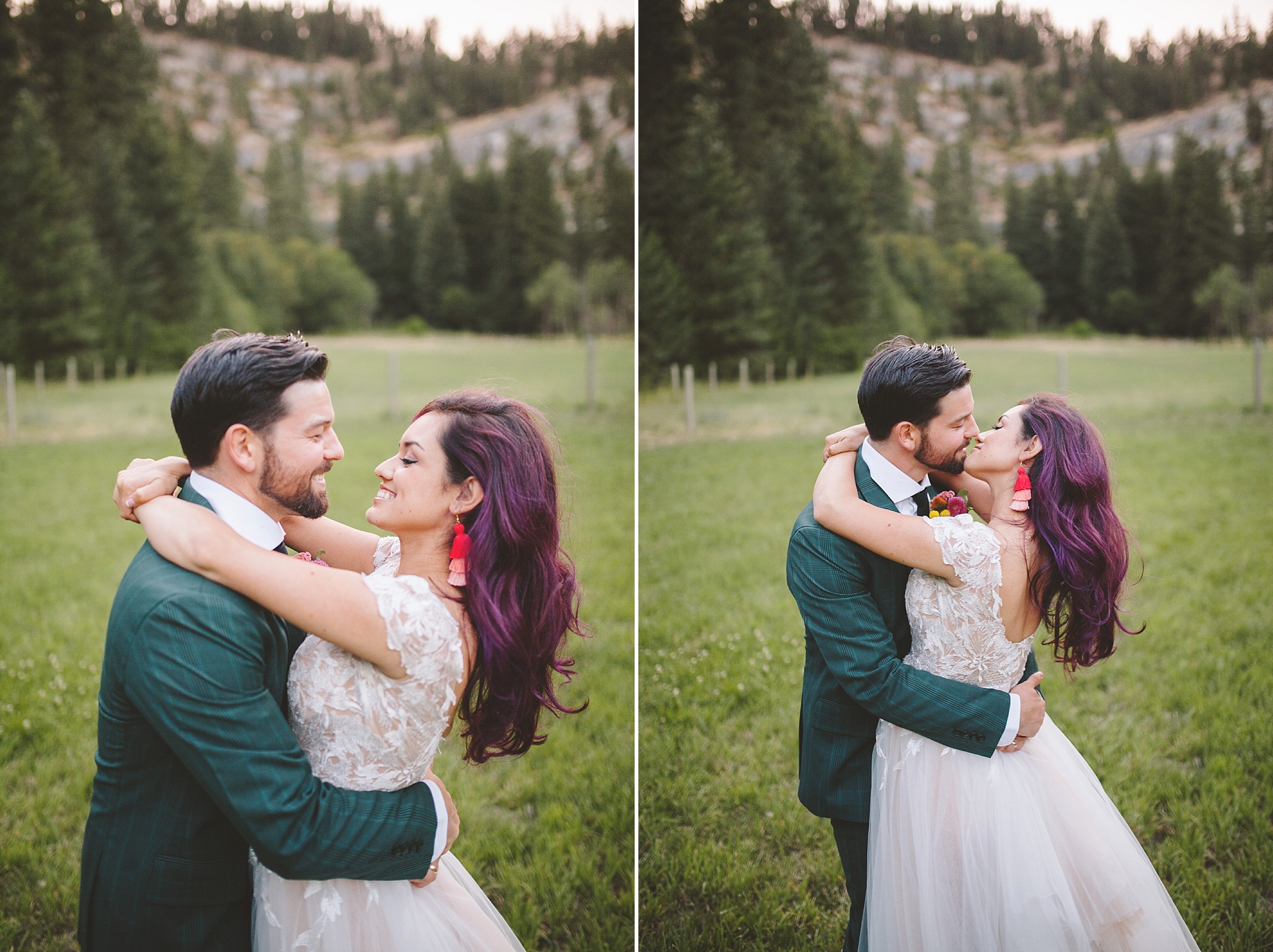 modern bride and groom married in the woods