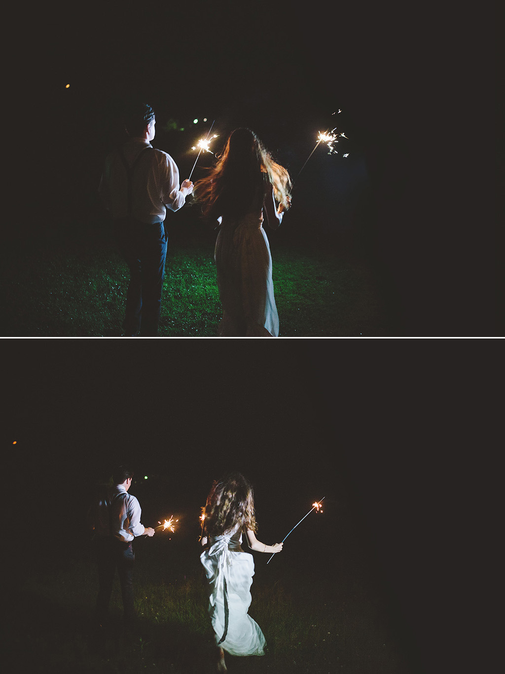 Bride and groom with sparklers 
