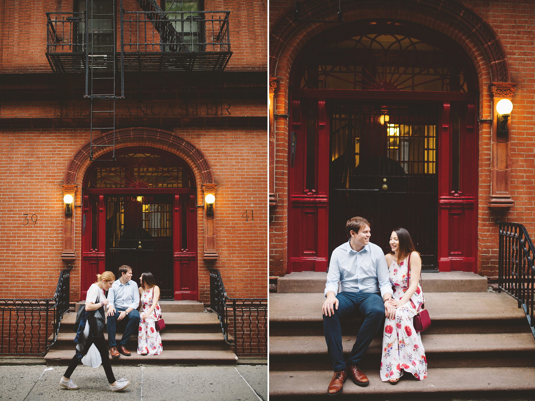 Lovers exploring streets of NYC engagement session