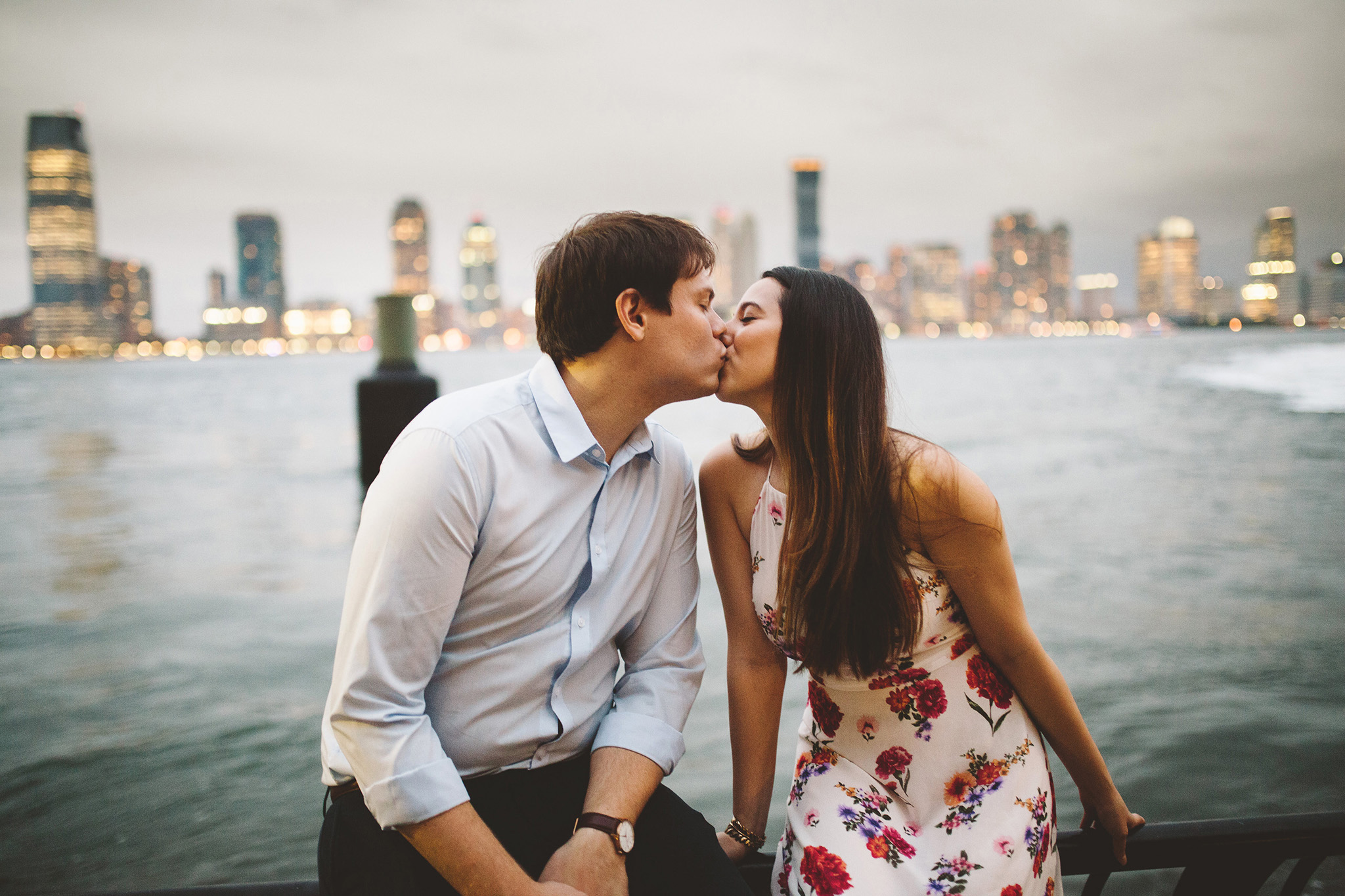 Lovers exploring streets of NYC engagement session