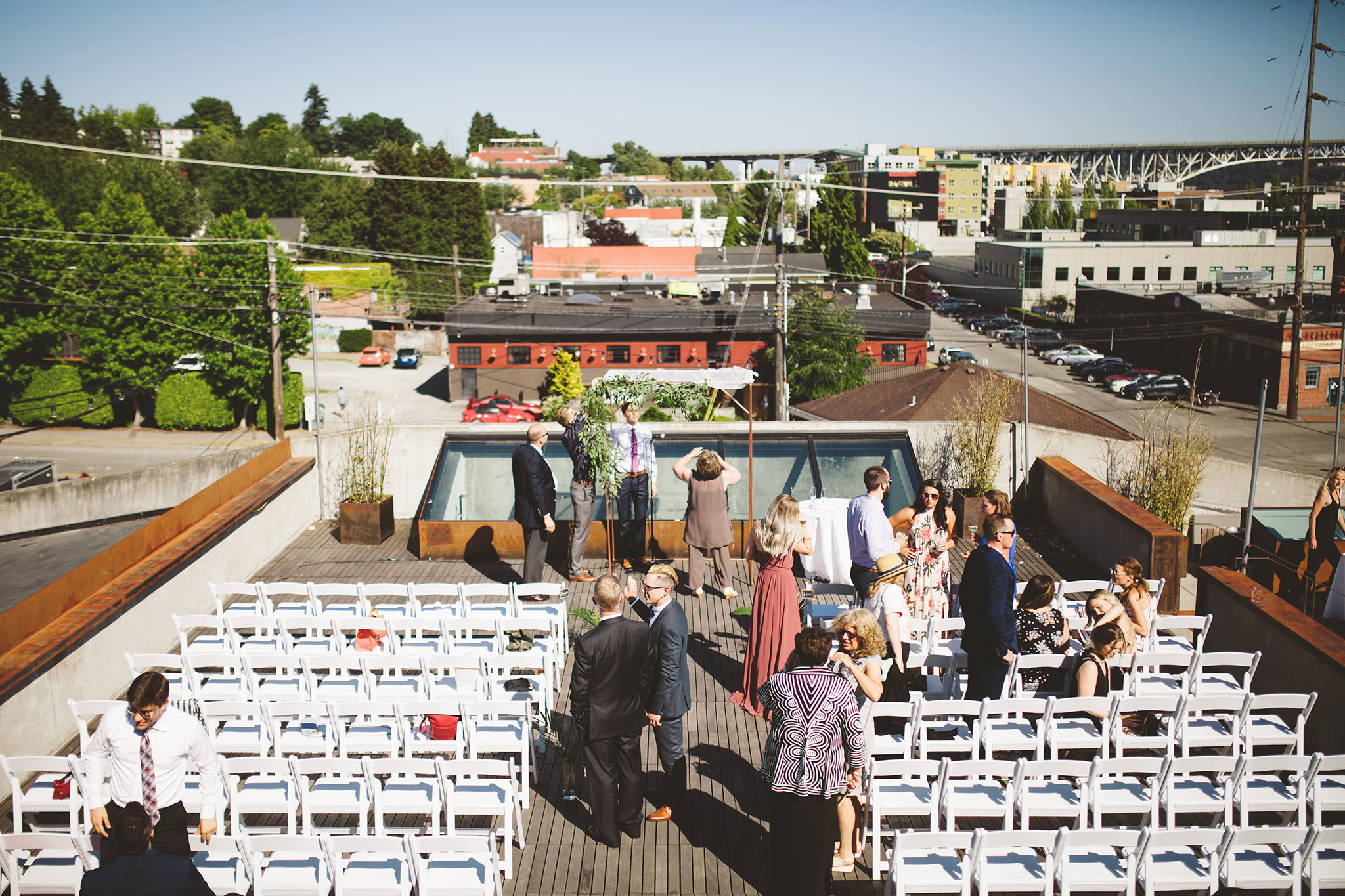 Tropical rooftop wedding in seattle
