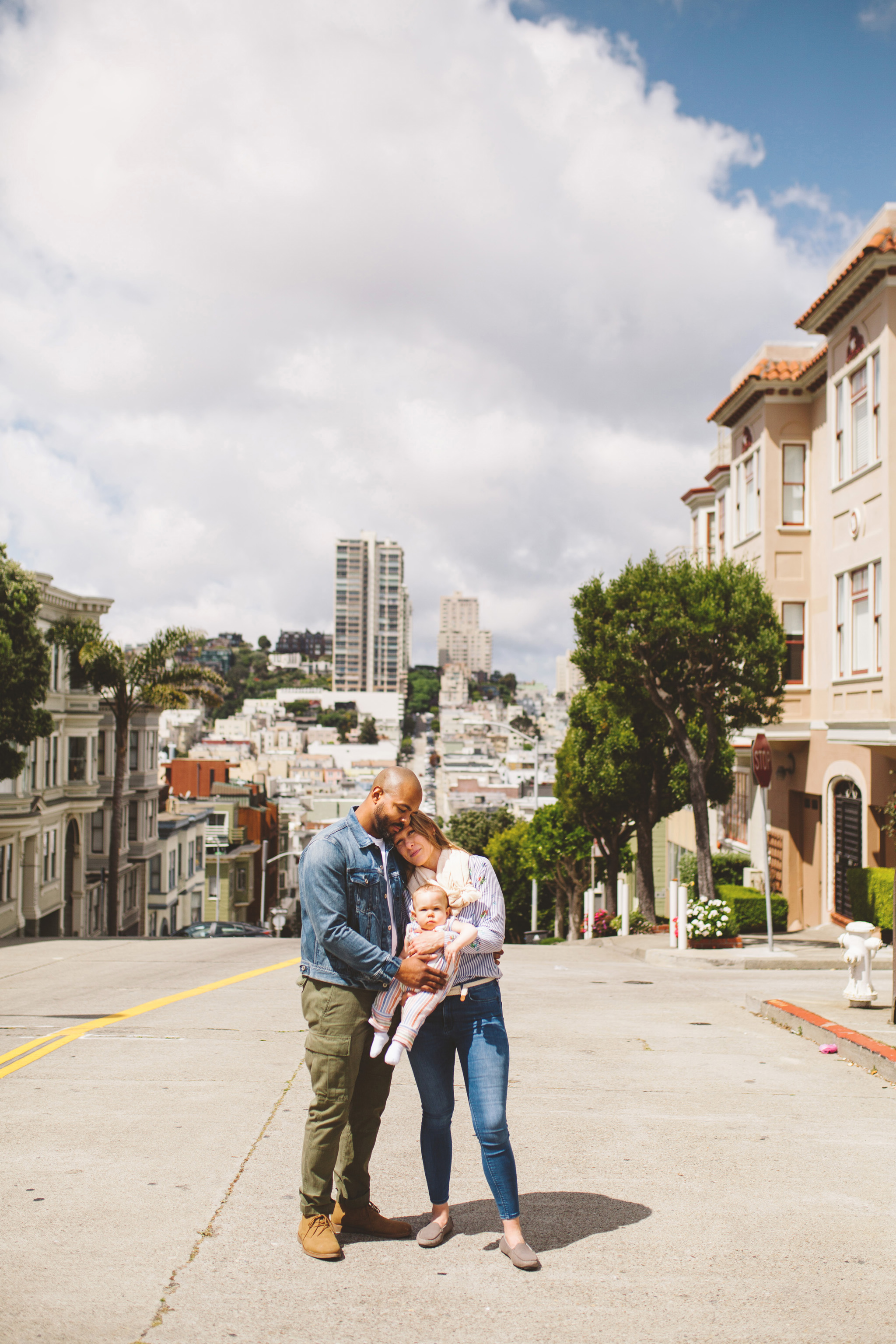 Candid family pictures exploring the colorful streets of San Francisco