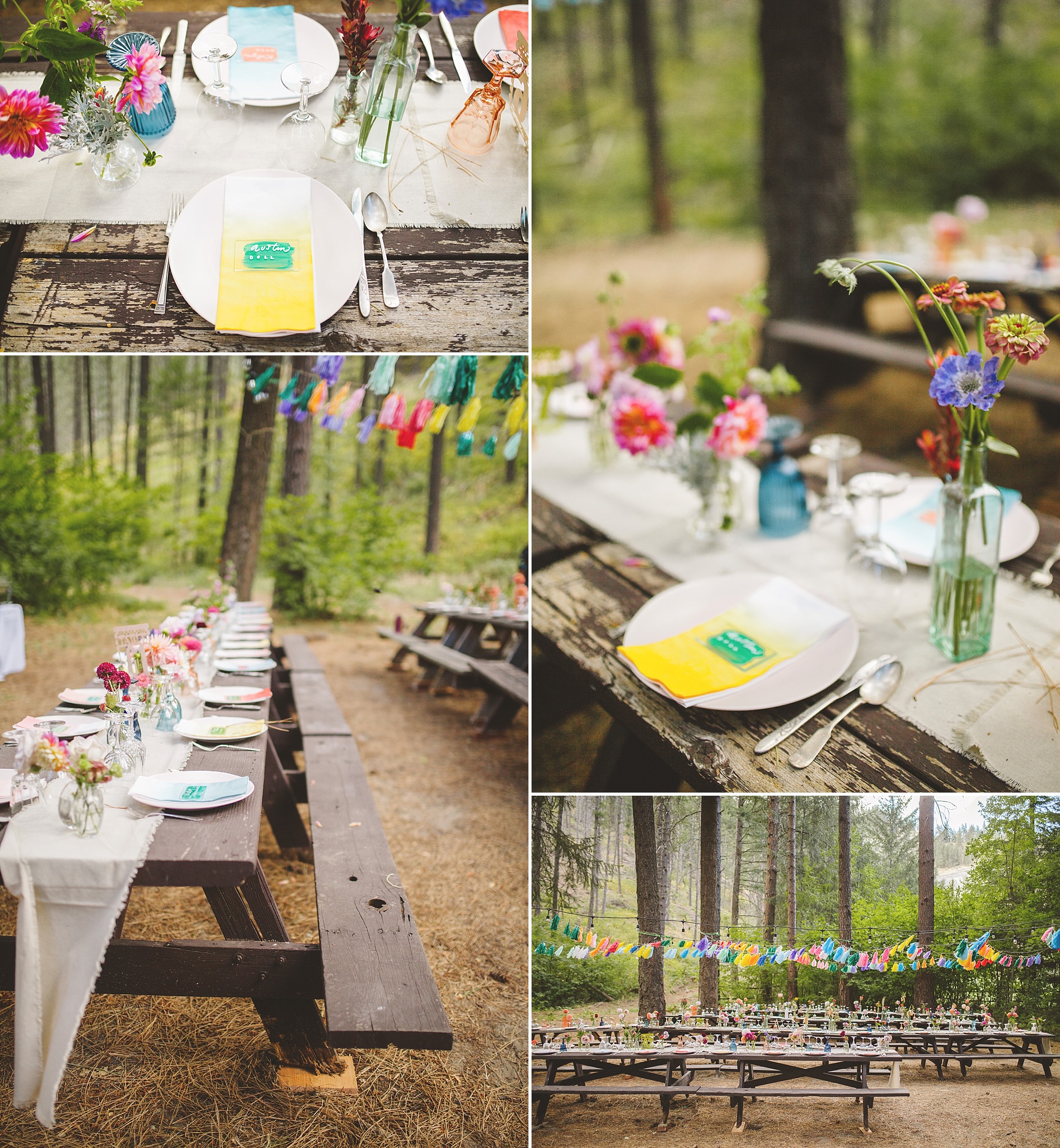 bohemian wedding details in the woods
