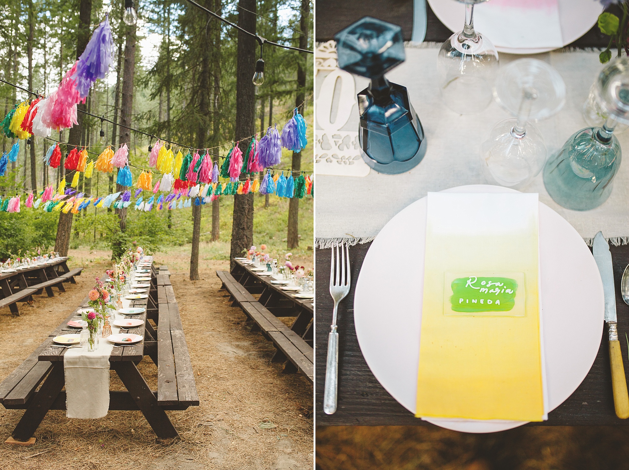 colorful reception details in washington woods